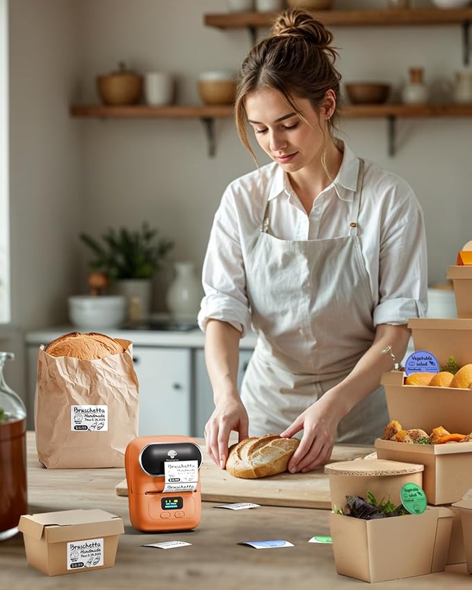Phomemo Barcode Printer - M110 Label Maker Machine Wireless Bluetooth Themal Label Printer for Small Business, School, Barcode, Address, Jewelry, Clothing, Organizing, Orange