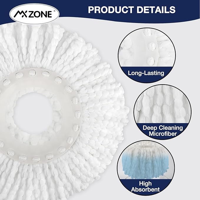 Spin Mop Replacement Head 5 Pack Magic Mop Refill for Hurricane 360° Systems, Microfiber Spin Mop Head, Round Shape Standard Universal Size