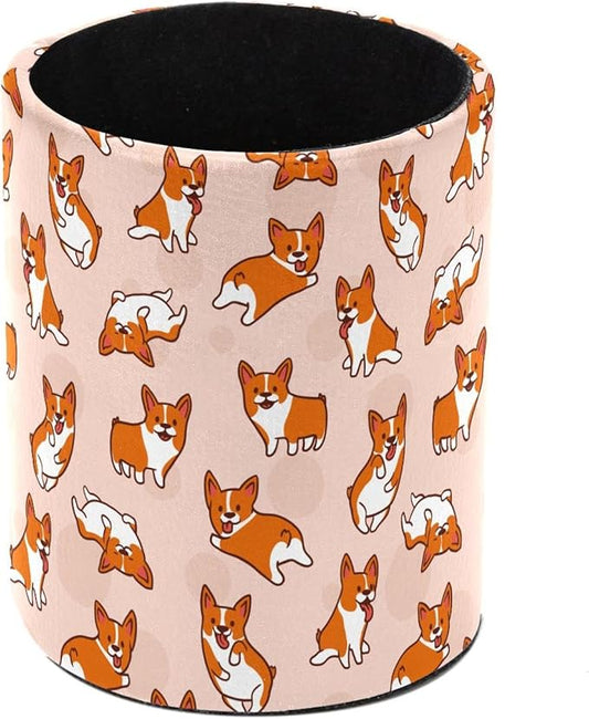 Funny Corgi Dog Pattern Pencil/Pen Holder for desk, Round Desktop Organizer for Desk Multi Purpose Use for Home School Office Supplies