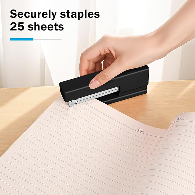 Office Desktop Stapler - 25 Sheet Capacity with 830 Staples and Staple Remover,Staplers for Desk,Non-Slip for School, Home, Black