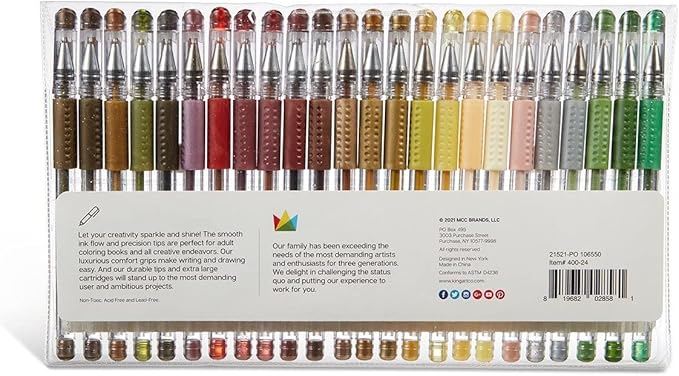 KINGART Soft Grip Earth Tone Gel Pens, XL 2.5mm Ink Cartridge, Set of 24 Unique Colors