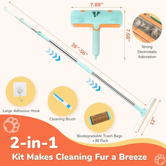 HOMAGICO 5 PCS Pet Hair Removal Tool, Roller Dog Hair Removers for Couch, Retractable Pet Hair Carpet Scraper Rack, Reusable Cat Hair Remover for Bed, Rugs, Stairs, Furniture