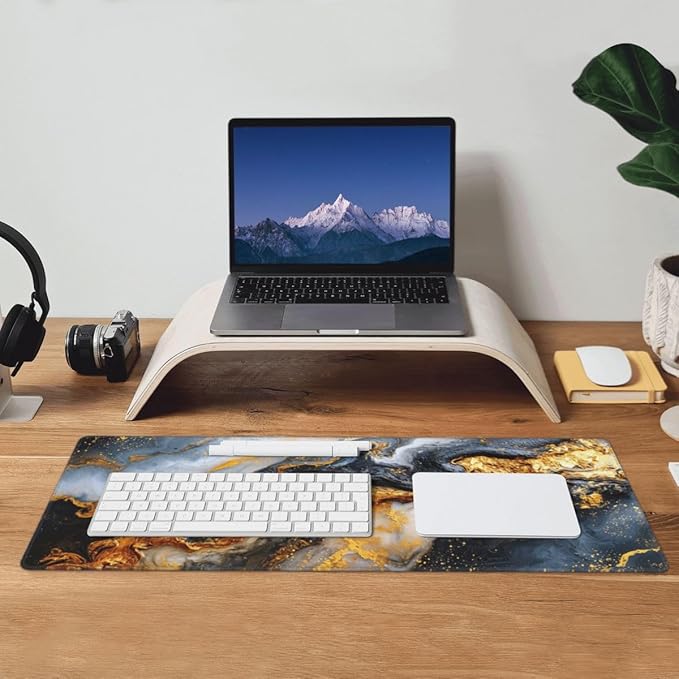 Marble Mouse pad,Office Desk Mat 31.5"×11.8" Large Gaming Mouse Pad,Durable Extended Computer Mouse Pad,Waterproof Thick Big Mouse Pads with Non-Slip Rubber Base Office Home Black Gold Marble