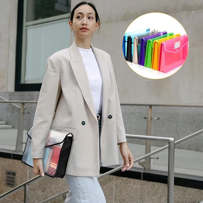 B4 Plastic Expanding File Folders Wallet for School Classroom Envelope File Folder Document Organizer Colorful Receipt Organizer with Snap Closure for Office(Mixed Color,14 Pack)