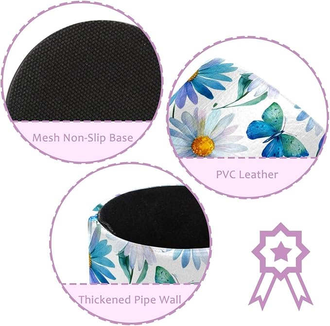 Leather Pen Holder for Desk Butterfly Daisy Pencil Cup Desktop Organizer Makeup Brush Holders Office Supplies for Home, Kids & School