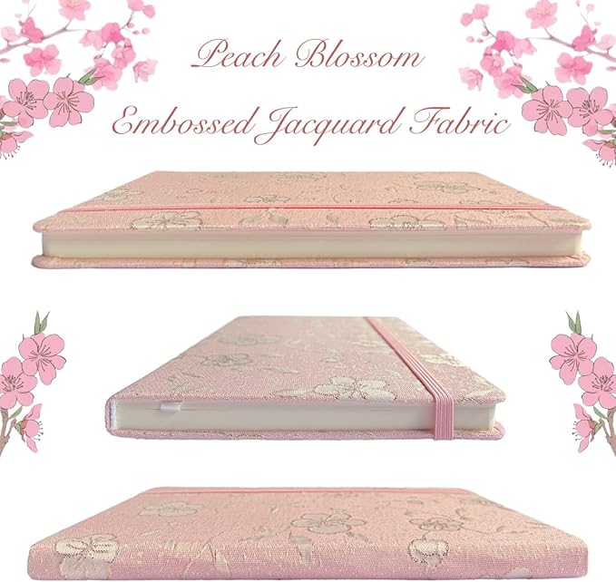 A5 Notebook, Ruled Paper, Lined Page, Hardcover, Layflat, Linen Cover, Flower Fabric, Journal for Women, Elastic Band Closure, Cute Notebooks for School, Office, Personal Writing, Pink