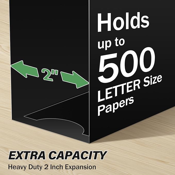 Ansook Extra Capacity Plastic Hanging File Folder,12 Pack Reinforced Hang Folders,Heavy Duty 2 Inch Expansion,Filing Cabinet Folders, Insertable Tabs,Letter Size,for Bulk Files, Medical Charts,Black