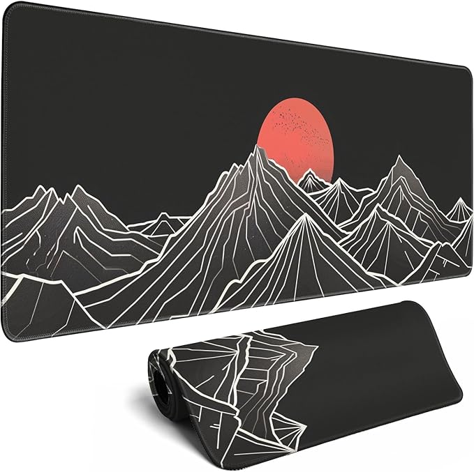 Minimalist Black Gaming Mouse Pad XL XL Large Mouse Pad Mat Long Extended Mousepad Desk Pad Non-Slip Rubber Mice Pads Stitched Edges Thin Pad (31.5x11.8 Inch)-Mountains