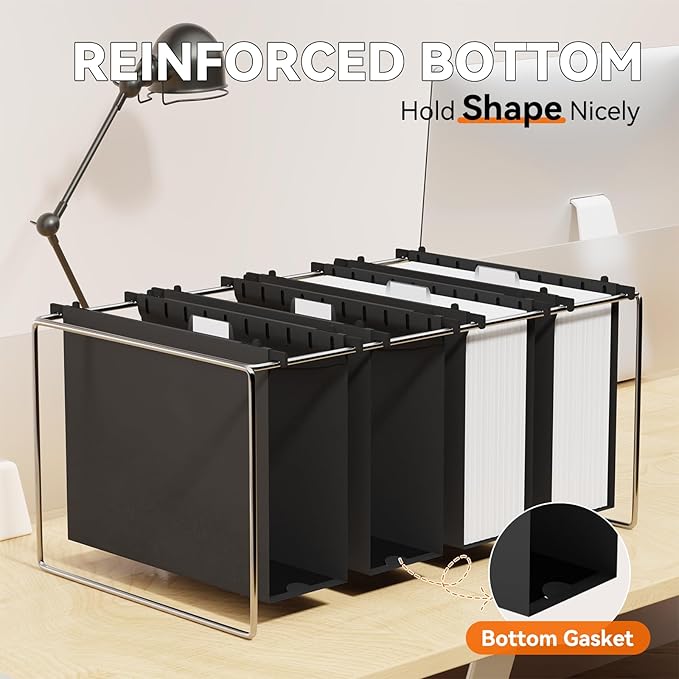 Plastic Extra Capacity Hanging File Folder Letter Size,Heavy Duty 3 inch Expansion,Reinforced Black Large Hanging Folders,Adjustable Tabs,Filing Cabinet Folders for Bulky Files Office,12 Pack