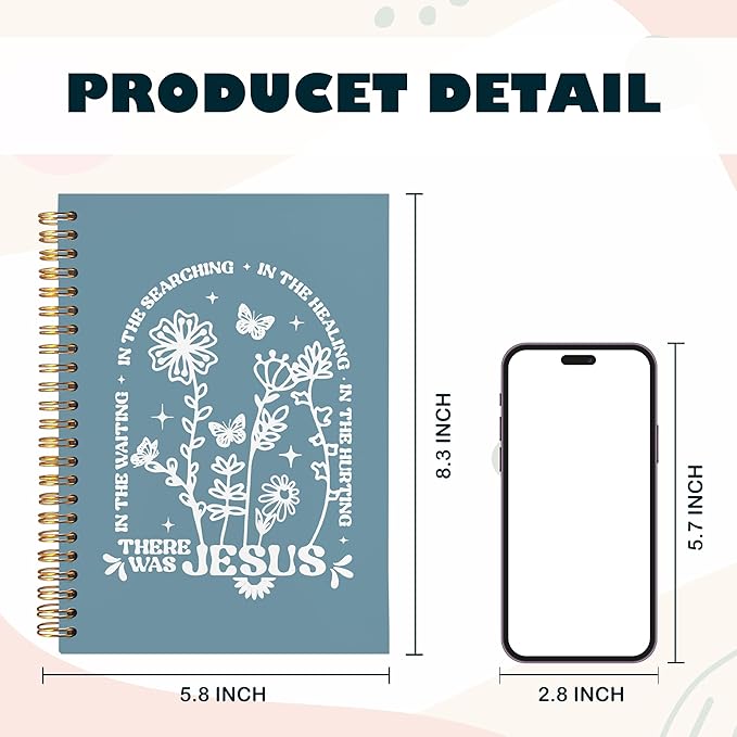 BearCake Boho Floral Christian Notebook Journal, Christian Gifts for Women, Bible Notebooks for Note Taking, Bible Journaling Notebook, There Was Jesus Hardcover Spiral Notebook 5.5x8.3 Blue 1