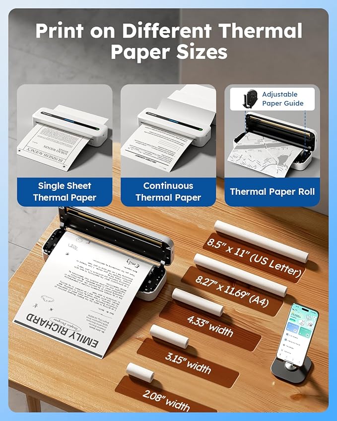 Phomemo Inkless Portable Printer, Portable Printers Wireless for Travel, M832 Bluetooth Thermal Mobile Printer for Phone Laptop, Support 8.5'' x 11'' & A4 Thermal Paper, for Office Home School