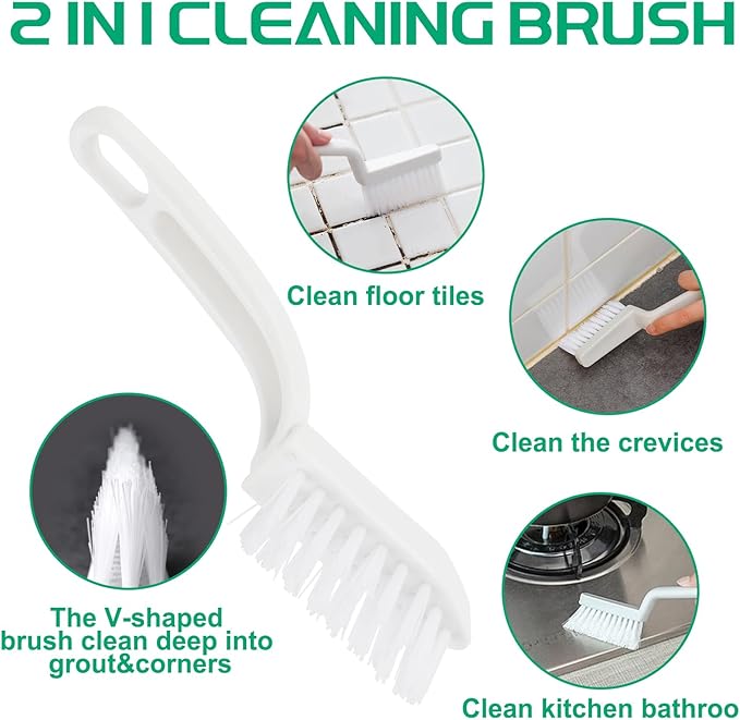 15PCS Cleaning Brush Set for Household – V Shape Grout Brush, Multi-Purpose Household Cleaning Tools for Kitchen, Bathroom, Sink, Grout, Cup, Teapot, Blender