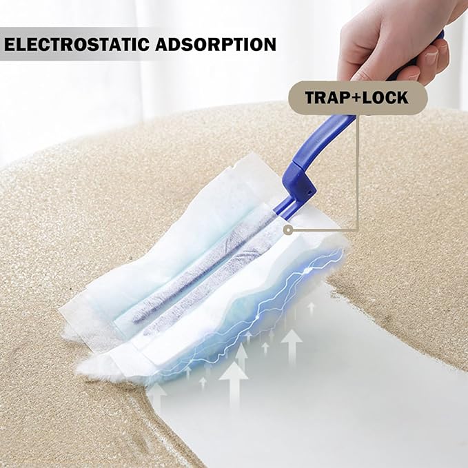 Faliuepe Disposable Dusters Refills 180 Heavy Duty Duster Refills Blue Electrostatic Duster Heads for Cleaning Multi-Surface-40Counts
