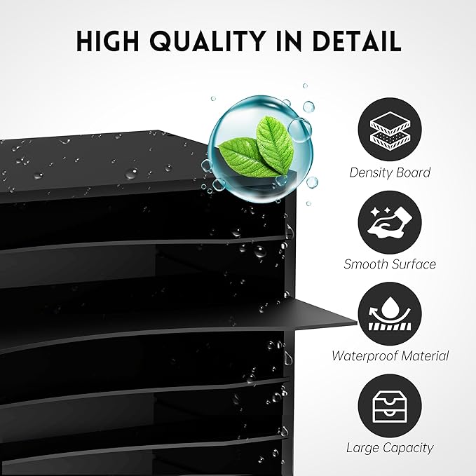 SUPEASY Wood Desk Organizer, 5 Tier Paper File Organizer for Desk, Wooden Desktop Organizer, Paper Letter Literature Mail Sorter, for Office School & Home Organization, Black