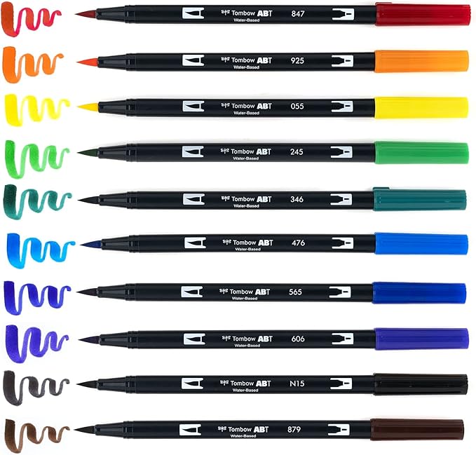 Tombow Dual Brush Marker 10-Piece Set: Primary
