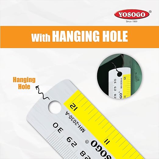 12 Inch / 30 cm Assorted Color Aluminum Ruler in Inch and CM Scale with Hanging Hole | Pack of 6