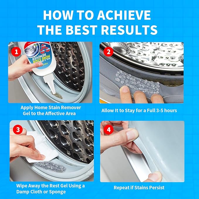 Home Stain Remover Gel – Stubborn Stain Cleaner No Harsh Scrubbing Required, Front Loader Washing Machine Seal Washing Machine Seals, Sinks & Tiles | No-Slip Formula | 5H Penetration | 15.6oz