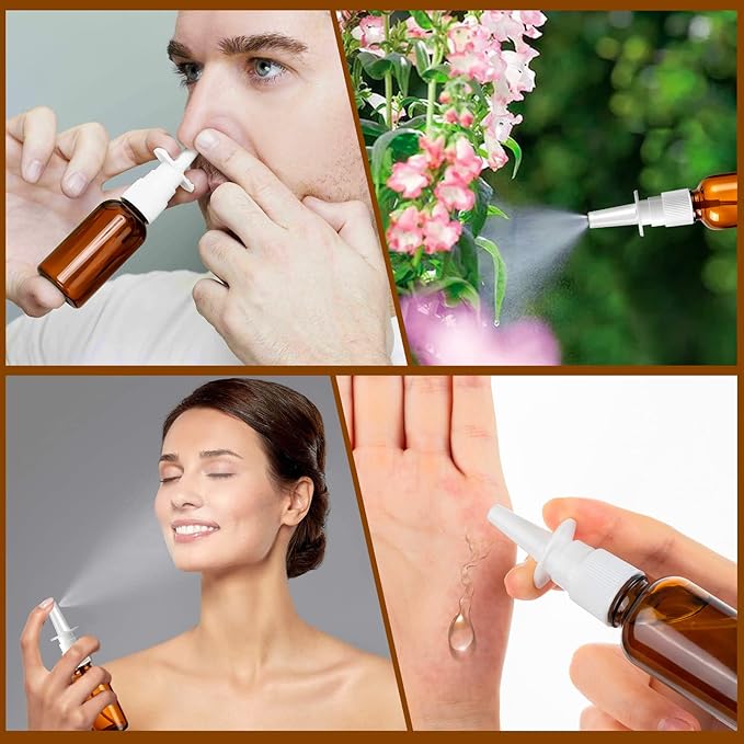 40 Pcs Nasal Spray Bottle Empty, Brown Glass Refillable Fine Mist Nasal Spray Bottles with 8 Pcs Funnels and 8 Pcs Labels (30ML/1oz)