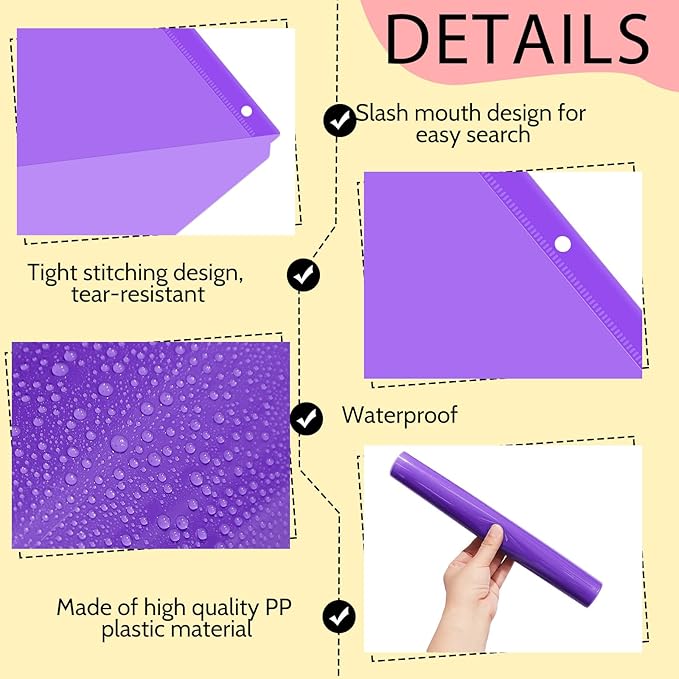 Maitys 50 Pack Binder Pockets 3 Hole Punch Clear Plastic Document Folders Binder Organizer Store Letter Size 8.5x11 Inch Paper Folders with Pockets Slash File Jacket for Office (Multicolor)