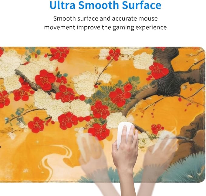 Gaming Mouse Pad, Large Non-Slip Rubber Base Mousepad, Keyboard Mouse Mat, Desk Pad with Stitched Edges, 31.5x11.8inch,Birds Tree