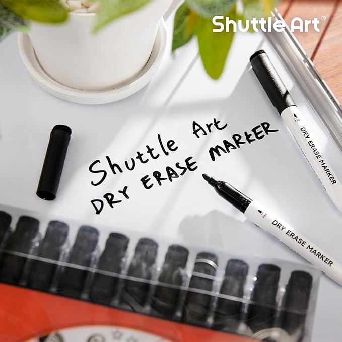 Shuttle Art Black Dry Erase Markers, 60 Pack Magnetic Whiteboard Markers with Erase,Fine Point Dry Erase Markers Perfect For Writing on Whiteboards, Dry-Erase Boards,Mirrors for School Office Home