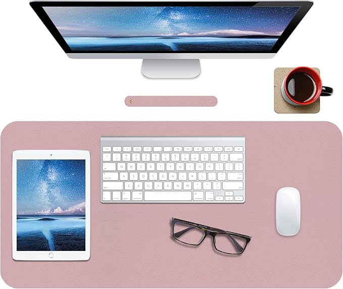 Boutilon Leather Desk Pad Protector,Non-Slip Mouse Pad,Laptop Desk Pad,Office Mouse Mat,Waterproof Leather Desk Blotter,Desk Writing Pad for Office and Home (M-Pink,30"x14")