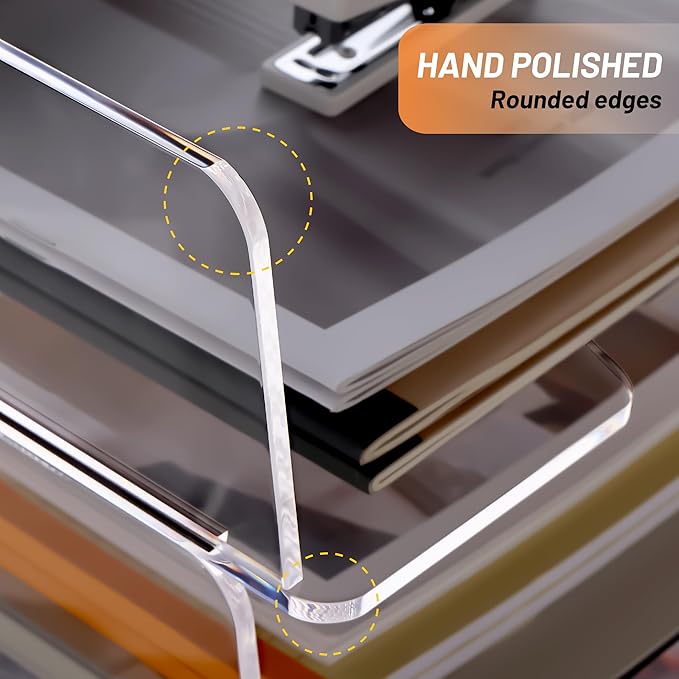 Enlarged Letter Paper Tray - Clear Acrylic Desk Organizers for Document Organization and File Storage - Stackable Office Accessories - 2 Pack (Large Tray V)