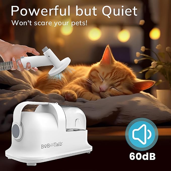 Bobotails Pet Grooming Vacuum Kit, 1.5L Dust Cup Dog Grooming Vacuum 8 in 1, Dog deshedding Brush with Clipper Low Noise Mess-Free for Shedding Pet Hair, Home Cleaning (White)