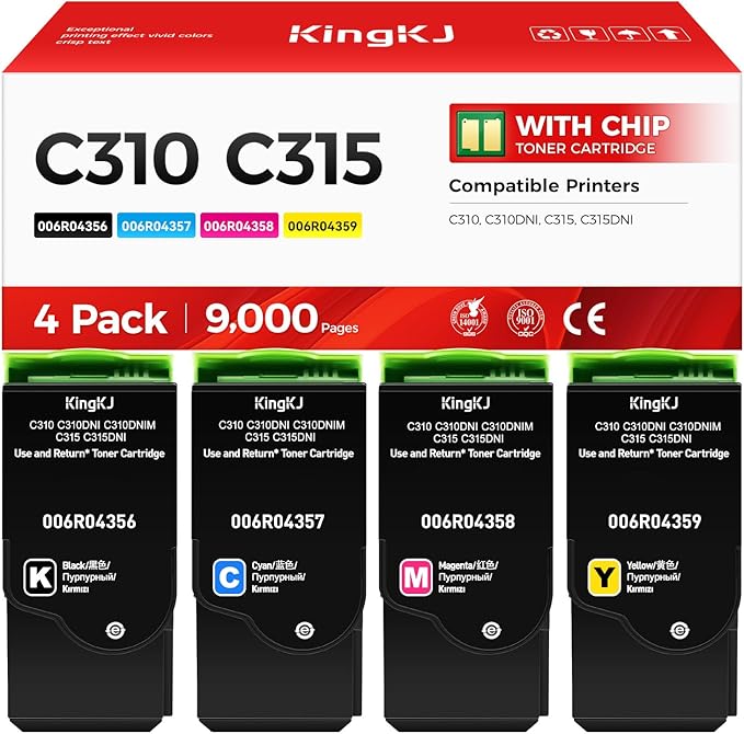 C310 C315 Toner Cartridge Set 4-Pack with chip High-Yield 006R04356 006R04357 006R04358 006R04359 Replacement for Xerox C310 C310DNI Versalink C315 C315DNI Color Printer Ink Black Cyan Magenta Yellow