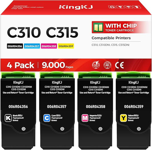 C310 C315 Toner Cartridge Set 4-Pack with chip High-Yield 006R04356 006R04357 006R04358 006R04359 Replacement for Xerox C310 C310DNI Versalink C315 C315DNI Color Printer Ink Black Cyan Magenta Yellow