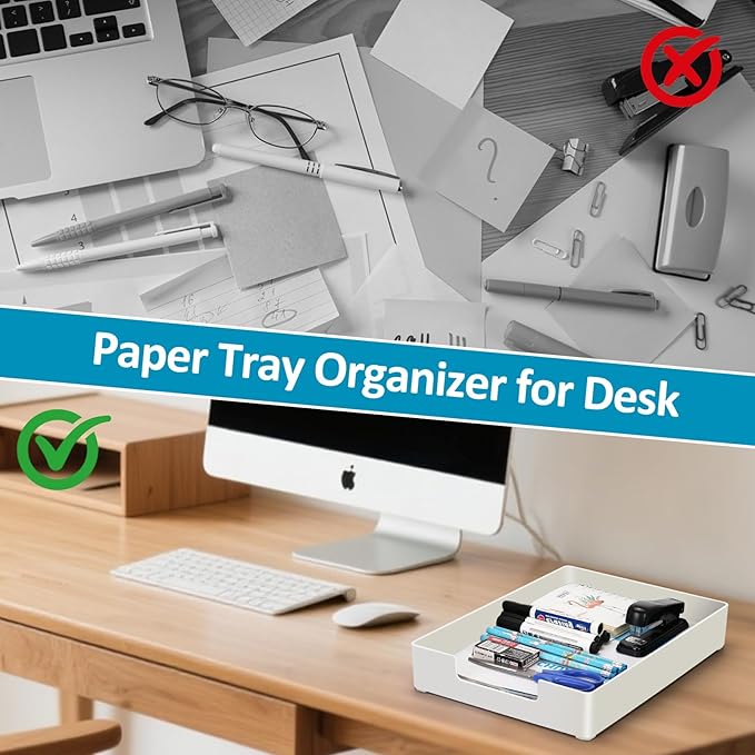 Desk Letter-Size Tray, White Paper Letter Tray, Desk Organizer Holder, A4 Size Plastic Stackable File Document Holder, Paper Holder File Organizer for Office Supplies School Home (White)