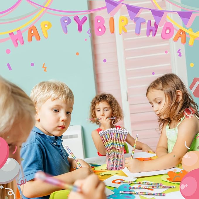 72 Pcs Happy Birthday Pencils Colorful Birthday Pencil for Students Teacher Wooden Pencils with Erasers Birthday Party Supplies, 6 Style(72)