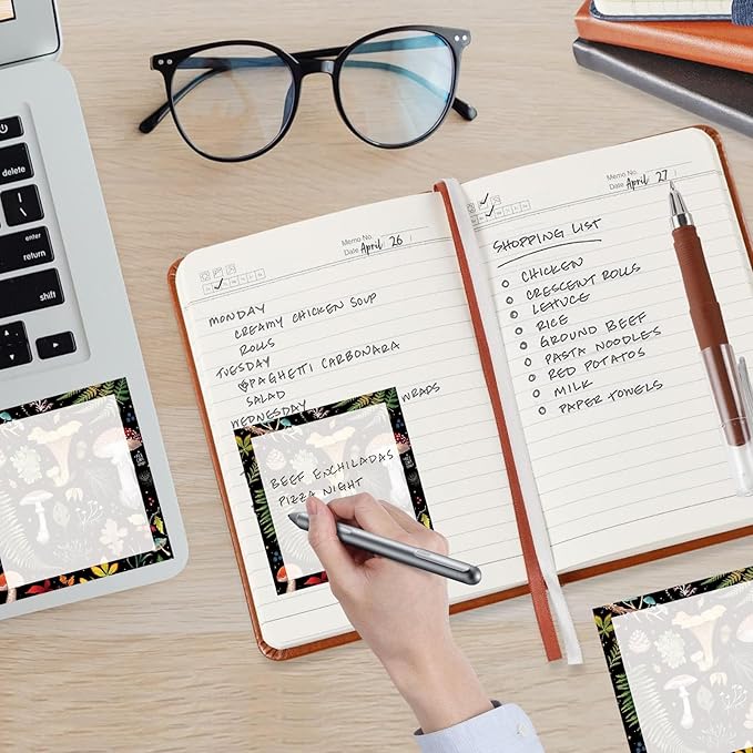 Sticky Notes, 2 Pads, 3x3 inches, Cute Colorful Fun Self-Stick Note Pads, Easy Post, Strong Adhesive Notepad Forest Mushrooms Dark