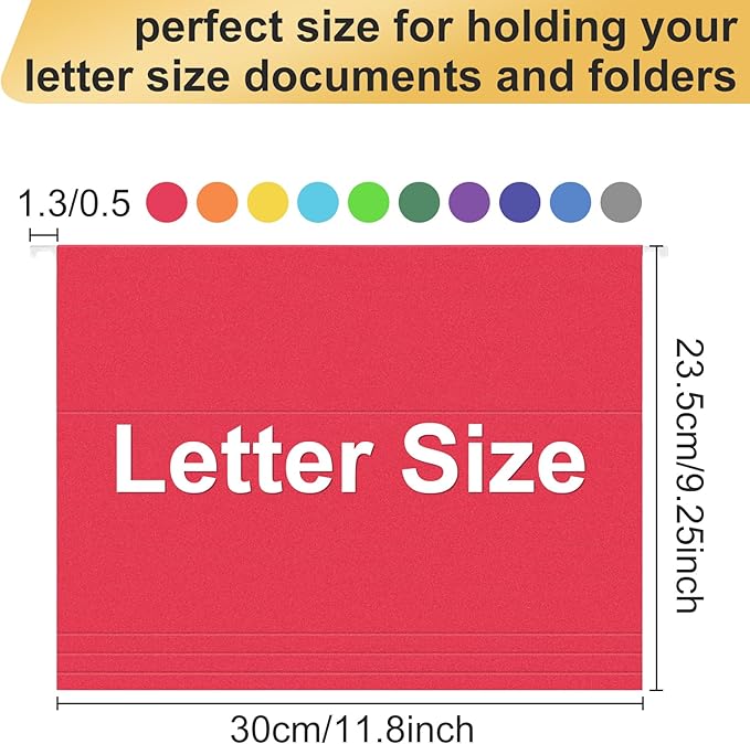 Hanging File Folders, 60 Pack Letter Size Hanging File folders with Tabs, Stay Organized for Your Home and Office Bulk File, Documents and Paper, 10 Colors