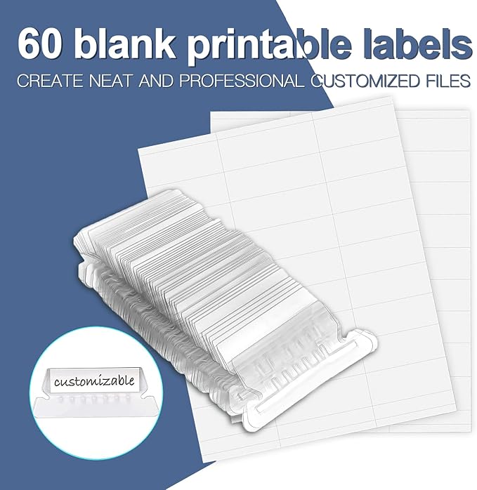 HERKKA Hanging File Folders, 60 Pack Reinforced Letter Size Hanging Folders, Designed for Bulky Files, Filing Cabinet, 1/5-Cut Adjustable Tabs (Blue)