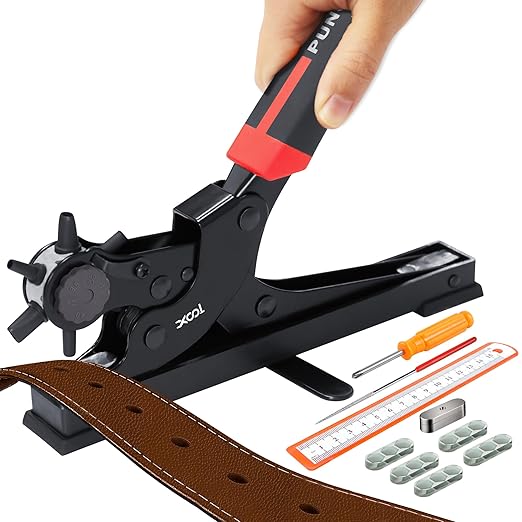 XOOL Oval & Round Holes Belt Hole Puncher for Leather, Precision Multi-Size Leather Hole Punch for Watch Bands, Straps, Collars, Saddles, Shoes, Fabric, DIY Home, Craft Projects