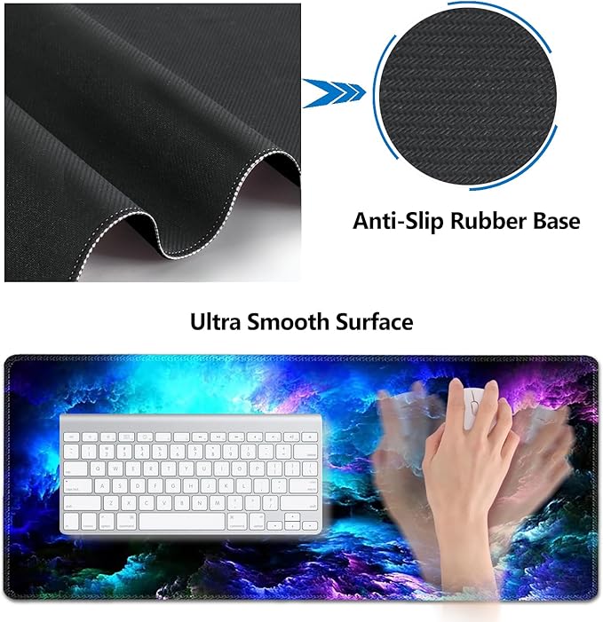 AIMSA Keyboard Mouse Pad Wrist Rest Set, Extended Desk Mat+ Ergonomic Mouse Pad with Wrist Rest+ Keyboard Wrist Support+ Coaster, 35x15.7in Large Mousepad for Home Office, Nebula Galaxy
