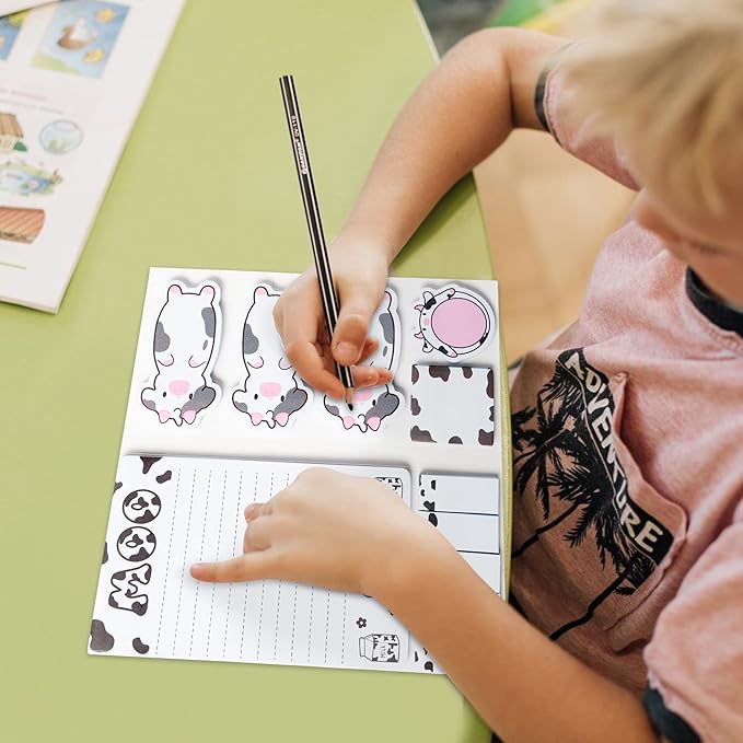 Xqumoi I Just Really Like Cow Sticky Notes Set, 550 Sheets, Cute Pink Cow Shaped Self-Stick Notes Pads Barnyard Farm Animal Divider Tabs Bundle Writing Memo Pads Back to School Office Supplies