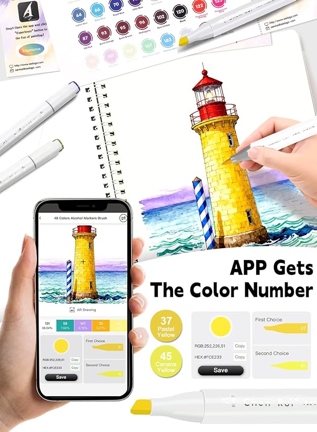 YHC 100 Colors Alcohol Brush Marker with Free App, Chen Rui Dual Tips Art Markers for Adults and Kids, Alcohol Based Brush & Chisel Tips Markers for Drawing, Coloring, Painting, Sketching