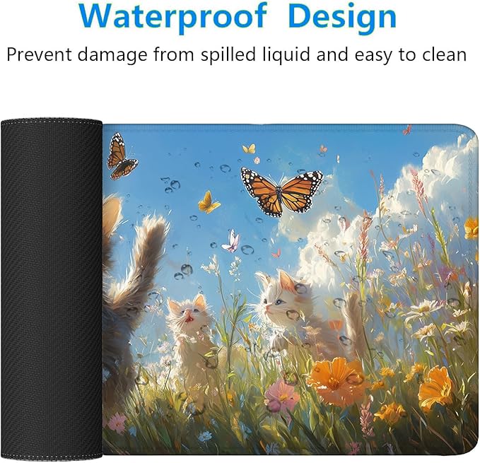 Cute Cats Desk Pad Mouse Pad Watercolor Flowers Butterflies Mouse Pad Large Mousepad Extended Laptop Keyboard Mat Gaming Desk Pad Mouse Mat Office Computer Keyboard Laptop Home 31.5"x11.8"