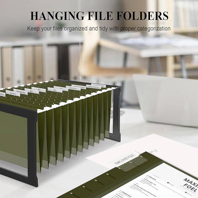 ViVin Hanging File Folders, 1/5-Cut Adjustable Tabs with 24 Per Box, 2 Inch Expansion, 24 Pack Letter Size Hanging File Folders, Designed for Office Home School Filing Cabinet(Green)