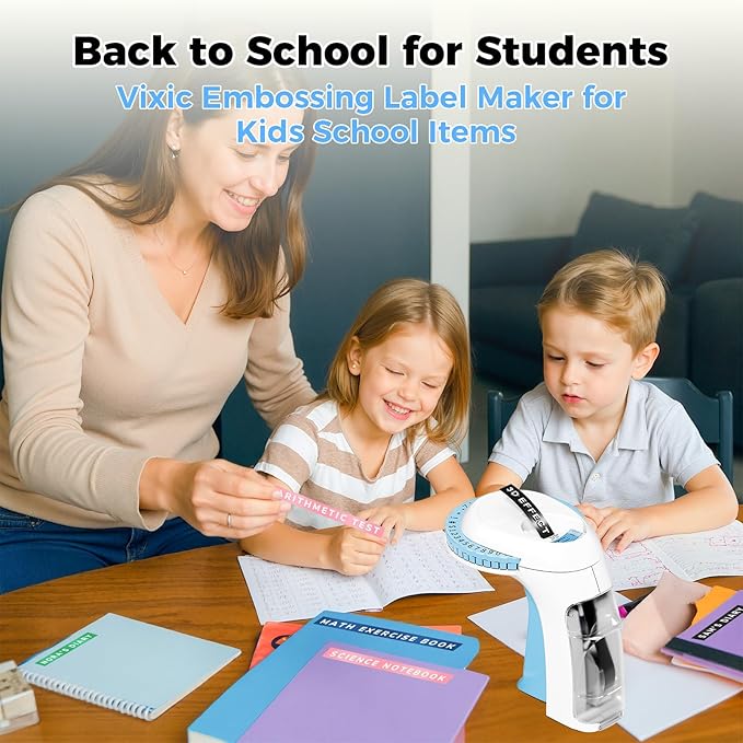 Vixic Embossing Label Maker, Retro 3D Label Maker Embossed, Vintage Embosser Label Makers Machine with 5 Rolls Embossing Tapes, Manual Labeler Old School for Home Office Kids DIY Crafting