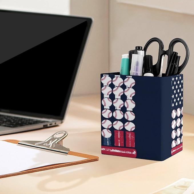 Fashion Pencil Pen Holder Cup, Waterproof Office Supplies, Waterproof Multifunctional Office Supplies American Flag Baseballs