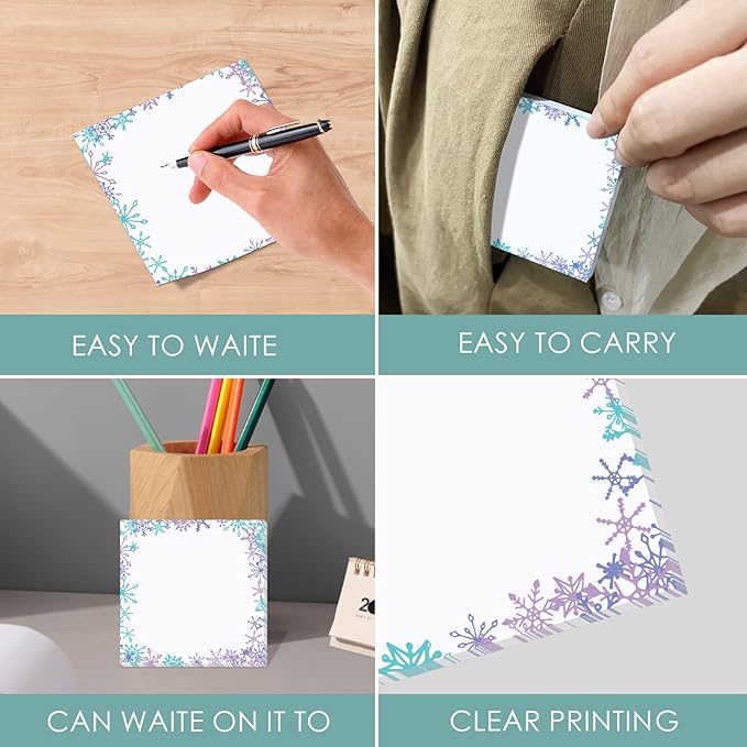 9 Pieces Christmas Sticky Note Christmas Snowflake Note Pads 450 Pieces of Self Adhesive Notebook Removable Memo Pads, 50 Sheets Each for Christmas School Office Home Students Teachers Presents