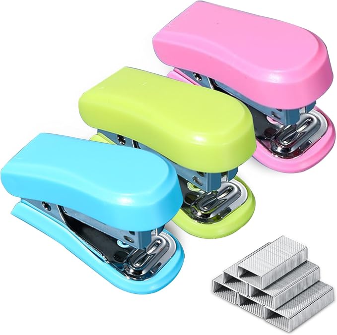 BoAn Mini Stapler, Staple Remover, Desk Stapler Office Staplers, 20 Sheet Capacity, Cute Stapler with 600 pcs Staples for Office and School Supplies(Blue&Pink&Green)