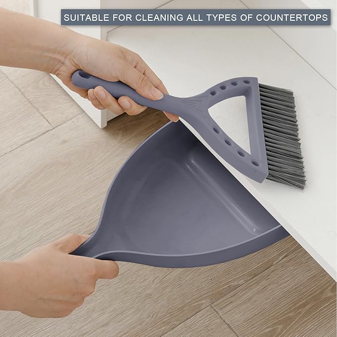 BSMstone Mini Broom and Dustpan Set Small Dust pan and Brush Set Perfect for Desk Office Camping Dorm RV Essentials (Blue Gray)
