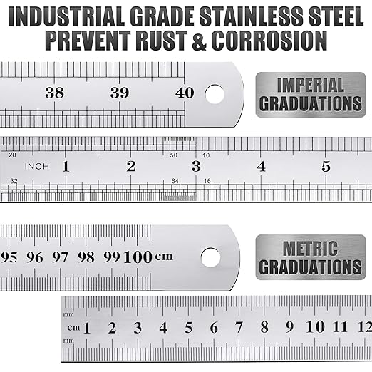 Lothee 6 Pieces Bulk Metal Yard Stick Large Stainless Steel Ruler Rule Measure Straight Edge 1 Metre Meter 40 Inch / 100 cm School Classroom Measuring Tool for Student Teacher Woodworking