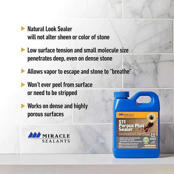 Miracle Sealants 511 Porous Plus Premium Countertop, Stone, and Tile Sealer, Quart