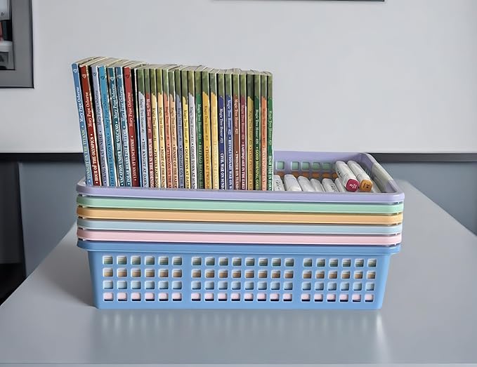 6 Pack Plastic Turn in Paper Trays for Classroom, Colorful Storage Bin Basket Organizers for School Supplies, Classroom Organization and Storage Tray Holds 4A Paper (Mixed Color)