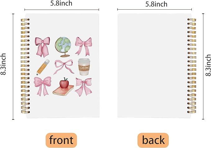 Teacher Notebook, Coquette Pink Bow Notebook Journal, Teacher Gifts for Women, Preppy Notebook Journal for Note Taking Work, Girly Notebook, Pink Spiral Notebook 5.5x8.3 Inch